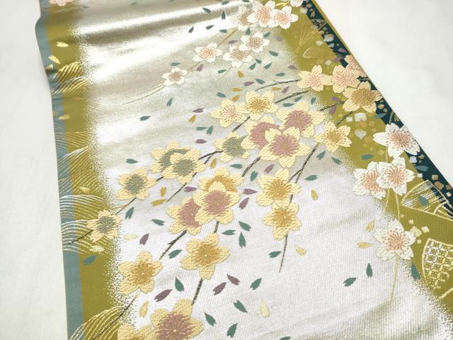 平和屋着物●六通柄袋帯　唐織　枝桜文　金糸　正絹　逸品　CABM9793hy
