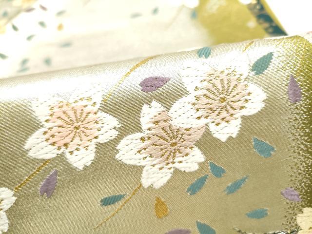 平和屋着物●六通柄袋帯　唐織　枝桜文　金糸　正絹　逸品　CABM9793hy