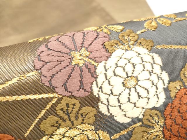 平和屋着物●西陣の名門　加納幸謹製　六通柄袋帯　唐織　草花文　金糸　反端付き　正絹　逸品　CABM9832hy