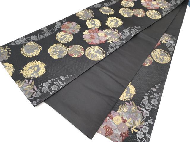 平和屋着物●こむさでもーど・COMME CA DU MODE　六通柄袋帯　草花丸文　黒地　正絹　逸品　CABM9839hy