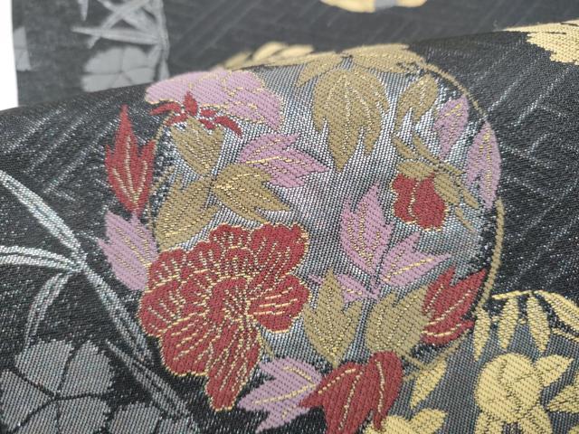 平和屋着物●こむさでもーど・COMME CA DU MODE　六通柄袋帯　草花丸文　黒地　正絹　逸品　CABM9839hy