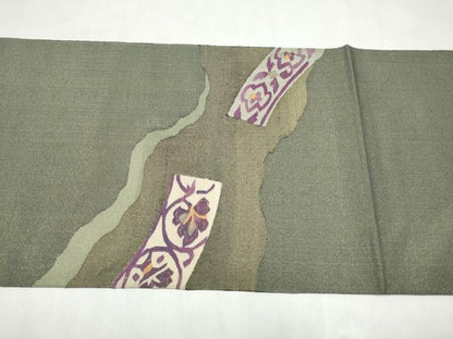 平和屋着物●西陣　京の名門　じゅらく謹製　帝王紫　太鼓柄袋帯　花唐草文　金糸　正絹　逸品　CABM9846hy