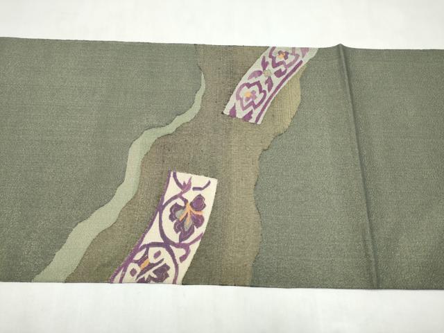 平和屋着物●西陣　京の名門　じゅらく謹製　帝王紫　太鼓柄袋帯　花唐草文　金糸　正絹　逸品　CABM9846hy