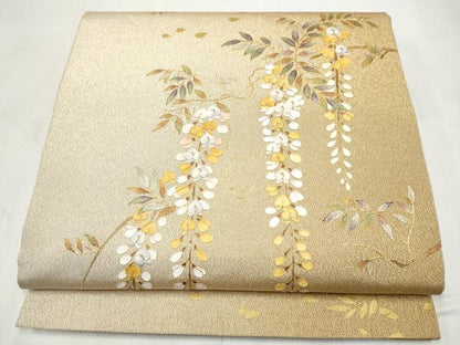 平和屋着物●太鼓柄袋帯　刺繍　藤花房　金糸　金彩　正絹　逸品　CABM9858hy