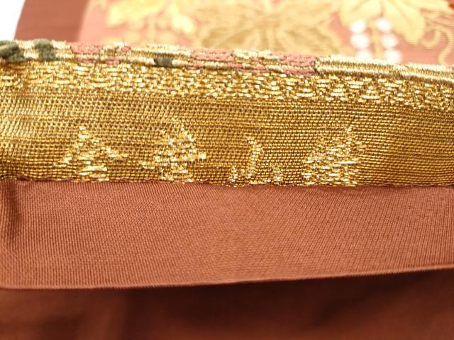 平和屋着物●ファッションデザイナー 花井幸子　六通柄袋帯　金華山織　モール織　葡萄蔦の葉文　金銀糸　正絹　逸品　CABM9862hy