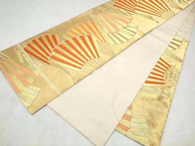 平和屋着物●西陣　川島織物　六通柄　本袋帯　桧扇　金糸　正絹　逸品　CABM9870hy