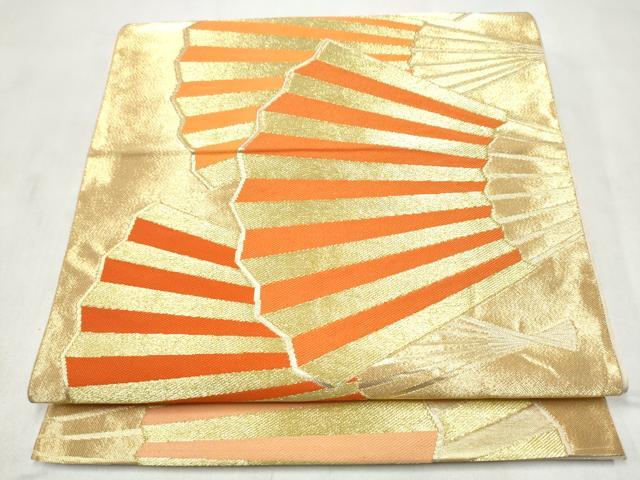 平和屋着物●西陣　川島織物　六通柄　本袋帯　桧扇　金糸　正絹　逸品　CABM9870hy