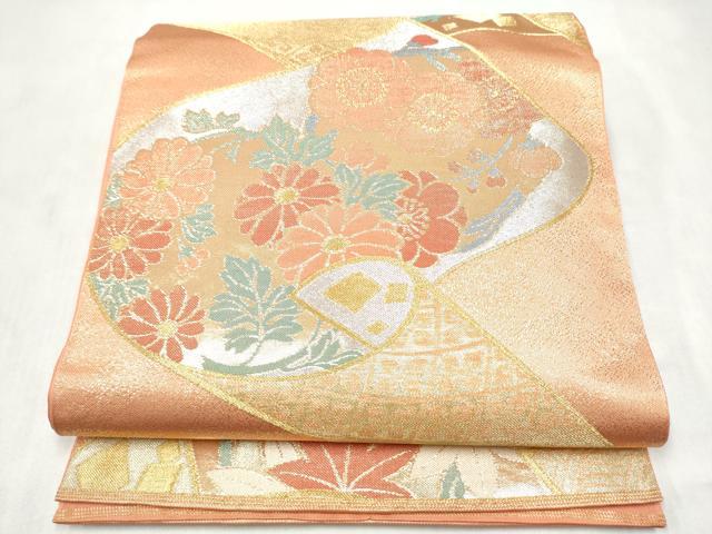 平和屋着物●西陣　川島織物　六通柄　本袋帯　絵巻花文　金銀糸　正絹　逸品　CABM9873hy