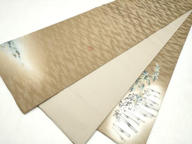 平和屋着物●伝統工芸士　京友禅染色作家　田家鬼彩　太鼓柄袋帯　風景文　銀通し地　正絹　逸品　CABM9876hy