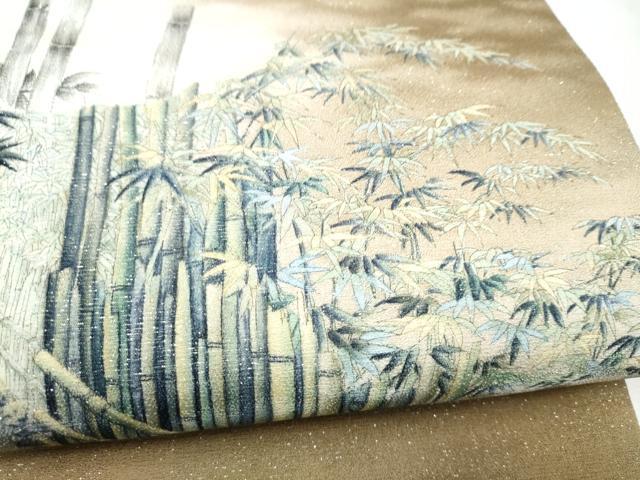 平和屋着物●伝統工芸士　京友禅染色作家　田家鬼彩　太鼓柄袋帯　風景文　銀通し地　正絹　逸品　CABM9876hy