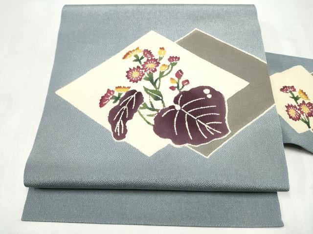 平和屋着物●銀座　志ま亀　九寸名古屋帯　型染め　草花文　鬼しぼ縮緬　たとう紙付き　正絹　逸品　CABM9930hy