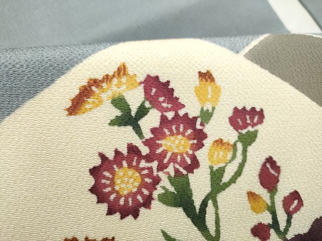 平和屋着物●銀座　志ま亀　九寸名古屋帯　型染め　草花文　鬼しぼ縮緬　たとう紙付き　正絹　逸品　CABM9930hy
