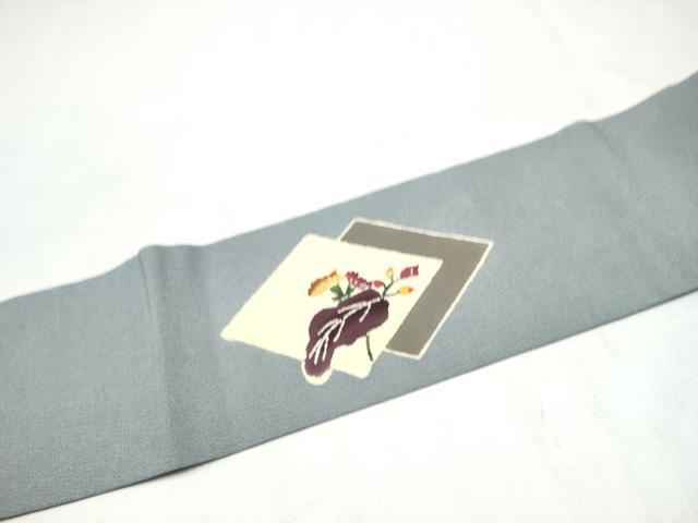 平和屋着物●銀座　志ま亀　九寸名古屋帯　型染め　草花文　鬼しぼ縮緬　たとう紙付き　正絹　逸品　CABM9930hy