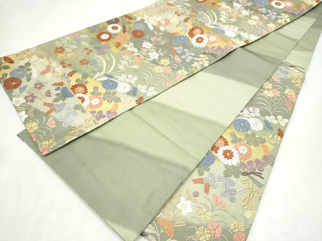 平和屋着物●六通柄袋帯　唐織　地紙花文　金糸　正絹　逸品　CABM9974hy