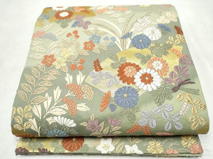 平和屋着物●六通柄袋帯　唐織　地紙花文　金糸　正絹　逸品　CABM9974hy