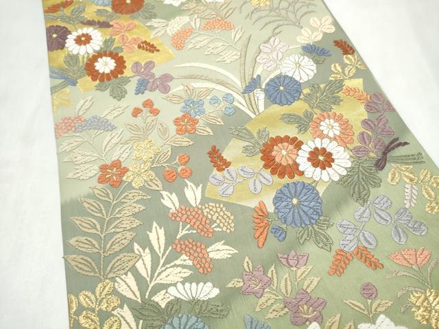 平和屋着物●六通柄袋帯　唐織　地紙花文　金糸　正絹　逸品　CABM9974hy
