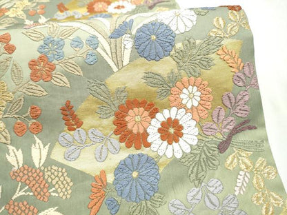 平和屋着物●六通柄袋帯　唐織　地紙花文　金糸　正絹　逸品　CABM9974hy
