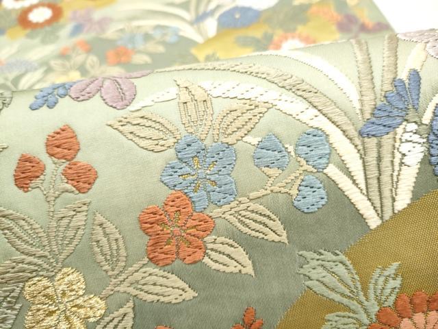 平和屋着物●六通柄袋帯　唐織　地紙花文　金糸　正絹　逸品　CABM9974hy