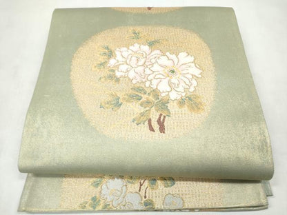 平和屋着物●六通柄袋帯　草花文　金糸　正絹　逸品　CABM9976hy