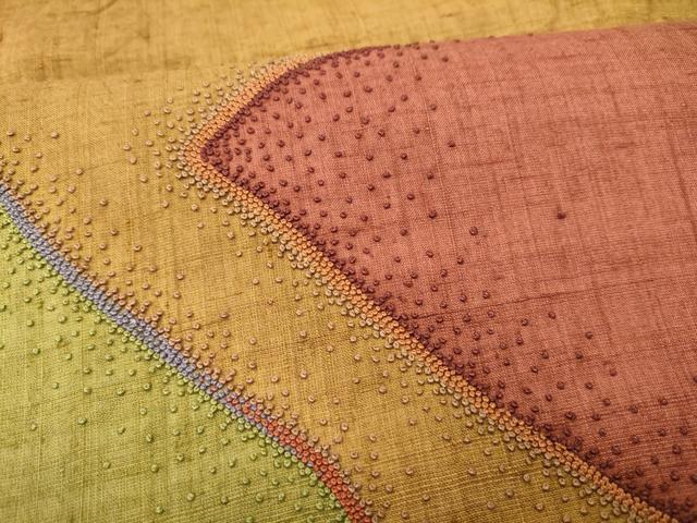平和屋着物●中国三大刺繍　相良刺繍　太鼓柄袋帯　紬地　幾何学文様　正絹　逸品　CABM9984hy