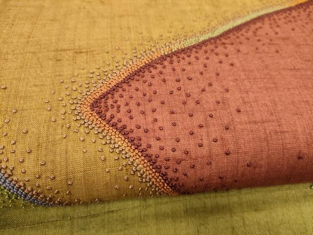 平和屋着物●中国三大刺繍　相良刺繍　太鼓柄袋帯　紬地　幾何学文様　正絹　逸品　CABM9984hy