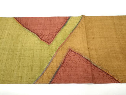 平和屋着物●中国三大刺繍　相良刺繍　太鼓柄袋帯　紬地　幾何学文様　正絹　逸品　CABM9984hy