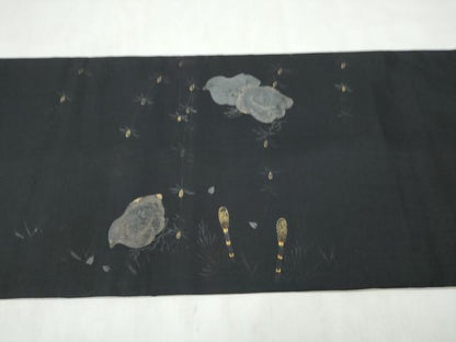平和屋着物●アンティーク　大正ロマン　六通柄　京袋帯　鳥　黒地　金彩　正絹　逸品　CABM9986hy