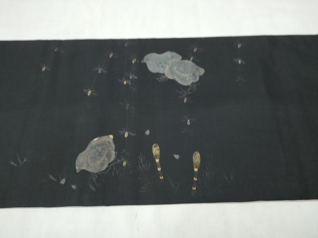 平和屋着物●アンティーク　大正ロマン　六通柄　京袋帯　鳥　黒地　金彩　正絹　逸品　CABM9986hy