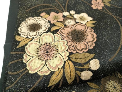 平和屋着物●六通柄袋帯　花丸文　黒地　金通し地　正絹　逸品　CABM9989hy