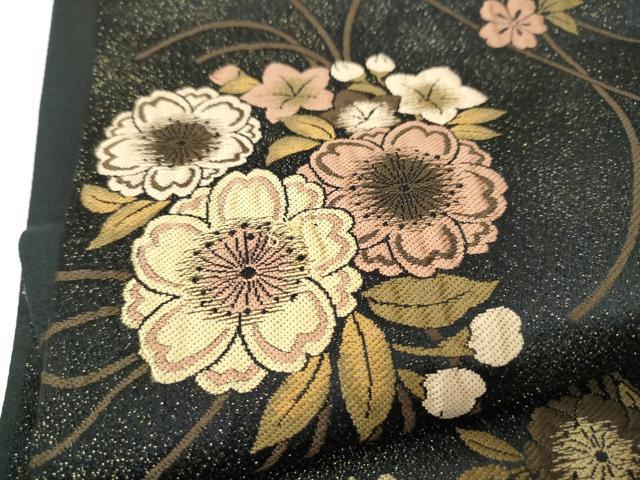 平和屋着物●六通柄袋帯　花丸文　黒地　金通し地　正絹　逸品　CABM9989hy
