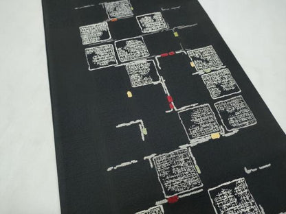 平和屋着物●六通柄袋帯　モール織　変わり市松文様　黒地　正絹　逸品　CABM9995hy