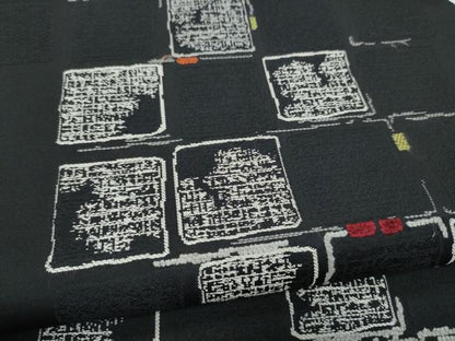 平和屋着物●六通柄袋帯　モール織　変わり市松文様　黒地　正絹　逸品　CABM9995hy