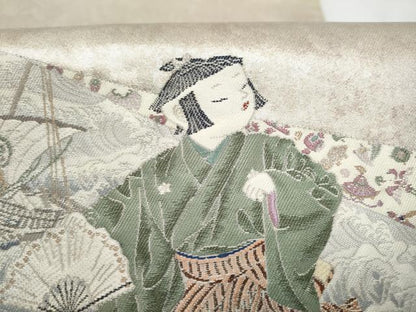平和屋着物●加賀友禅の巨匠　初代　由水十久　西陣　長嶋成織物　ながしま帯　太鼓柄袋帯　紀の国　瀞銀錦　正絹　逸品　CABM9997hy