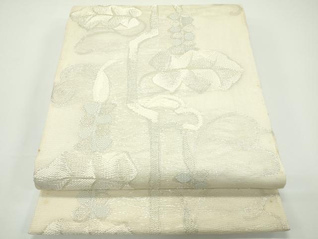 平和屋着物＊夏物　六通柄袋帯　草花文　銀糸　正絹　逸品　CABN0181rv