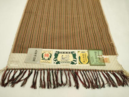 平和屋着物●結城紬　反物　縞　証紙付き　着尺　逸品　未使用　CABN0826ju