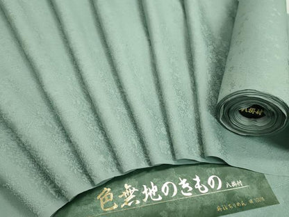 平和屋着物●色無地　反物　草花地紋　秘色色　丹後ちりめん　八掛付き　着尺　逸品　未使用　CABN0853ju