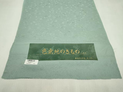 平和屋着物●色無地　反物　草花地紋　秘色色　丹後ちりめん　八掛付き　着尺　逸品　未使用　CABN0853ju