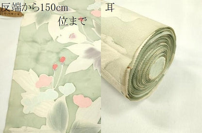 平和屋着物●小紋　反物　地紋起こし　花　暈し染め　丹後ちりめん　着尺　逸品　未使用　CABN0879ju