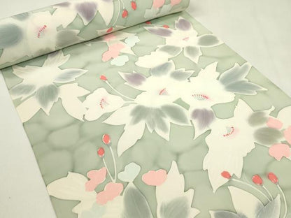 平和屋着物●小紋　反物　地紋起こし　花　暈し染め　丹後ちりめん　着尺　逸品　未使用　CABN0879ju