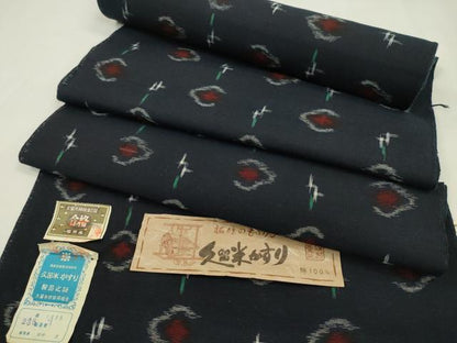 平和屋着物●久留米絣　反物　綿　十字絣花文　田中淳作　証紙付き　着尺　逸品　未使用　CABN0907ju
