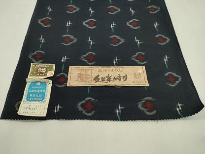 平和屋着物●久留米絣　反物　綿　十字絣花文　田中淳作　証紙付き　着尺　逸品　未使用　CABN0907ju