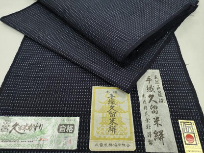 平和屋着物●久留米絣　アンサンブル　反物　綿　手織　天然正藍染　木原株式会社謹製　証紙付き　着尺＋羽尺　逸品　未使用　CABN0908ju