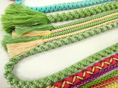 平和屋着物▼和装小物　帯締め３本セット　振袖用　飾り付き　飾り玉　小田巻き　赤　水色　苗色　金銀糸　逸品　CABN0927ju
