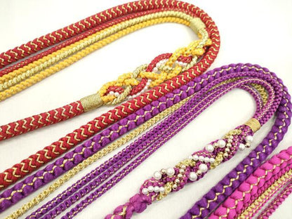 平和屋着物▼和装小物　帯締め３本セット　振袖用　飾り付き　パール　飾り玉　フューシャピンク　紫　金糸　逸品　CABN0929ju