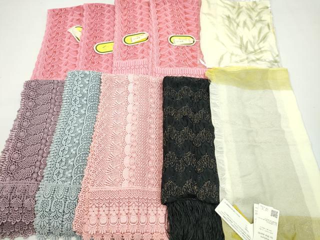 平和屋着物▼和装小物　ショールまとめて10点　レース　透け感のあるショール　金糸　日本製　未使用多数　CABN0956ju