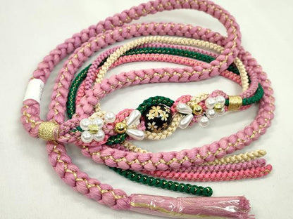 平和屋着物▼和装小物　帯締め２本セット　振袖用　飾り付き　パール　飾り玉　花　薄紅梅色　紫　金糸　未使用あり　逸品　CABN0958ju