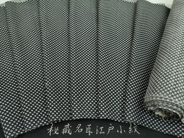 平和屋着物●江戸小紋　反物　分銅　黒地　着尺　逸品　未使用　CABN1018ju