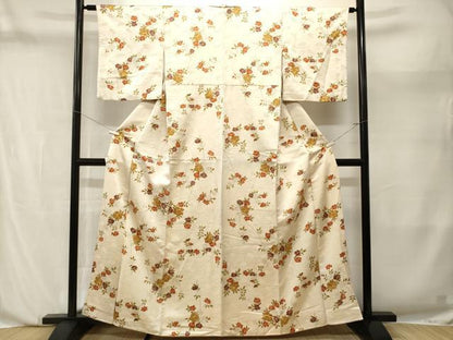 平和屋着物■上質な小紋　枝花文　金通し地　正絹　逸品　CABN1203ev