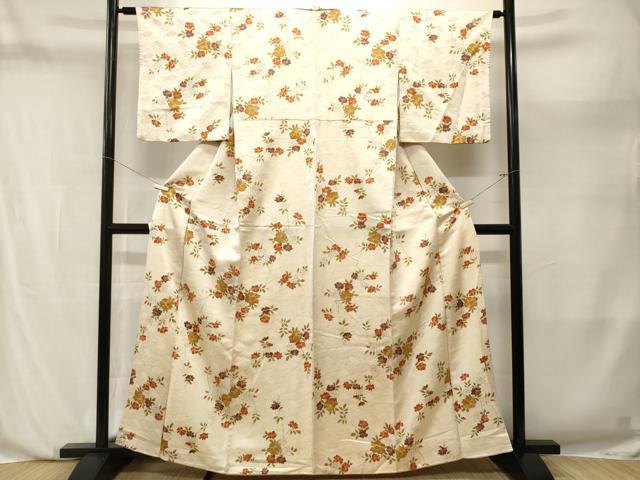 平和屋着物■上質な小紋　枝花文　金通し地　正絹　逸品　CABN1203ev
