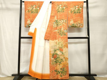 平和屋着物■訪問着　芒草花文　暈し染め　鬼しぼ縮緬　正絹　逸品　CABN1204ev